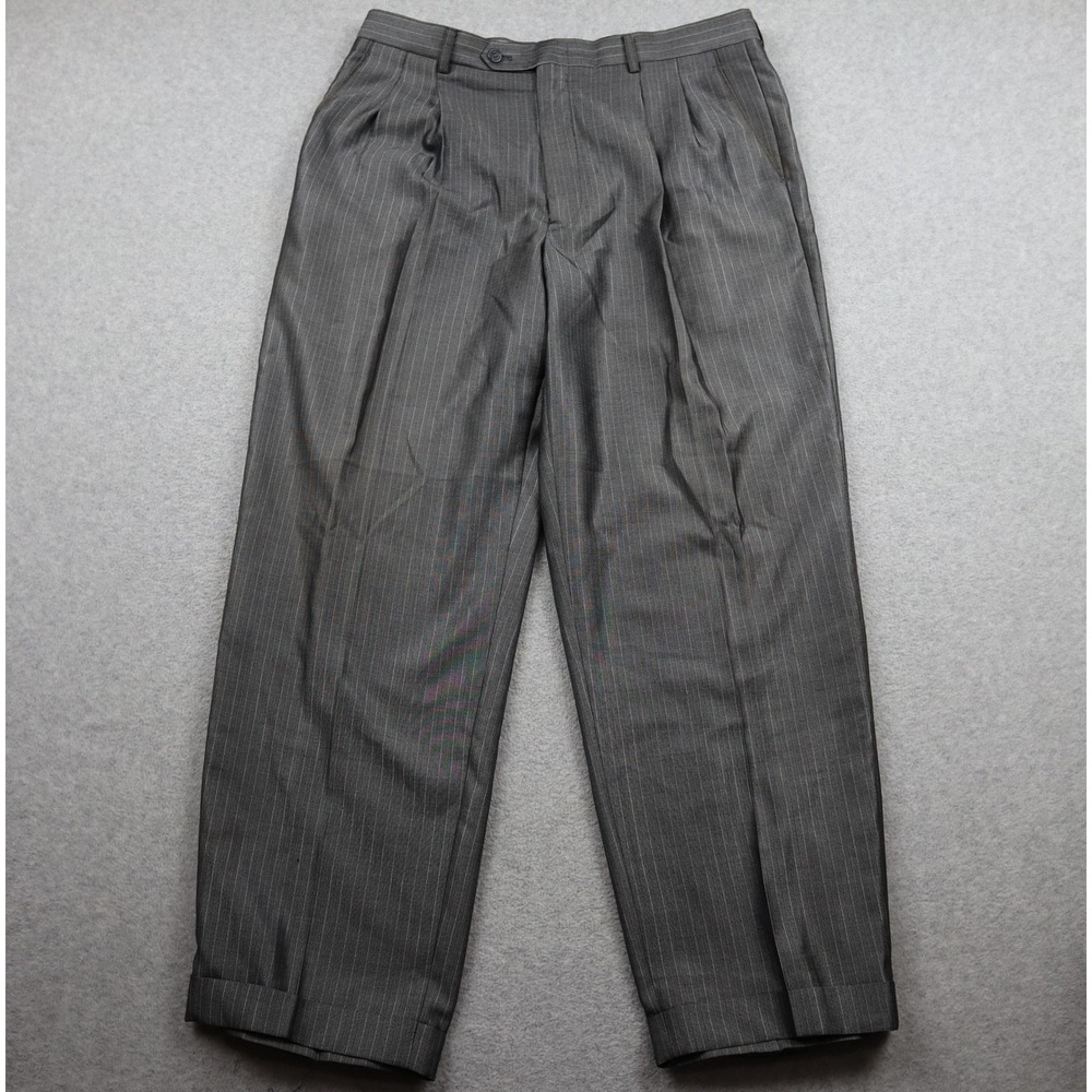 Zandello Dress Pants Mens 36R Pleated Gray Pinstripe Cuffed Trousers Business